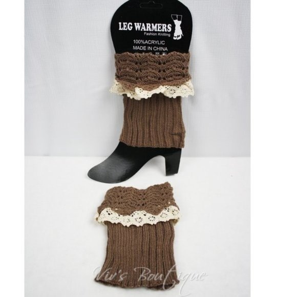 Khaki Boot Cuffs Leg Arm Warmers Lace Trim - Picture 2 of 6